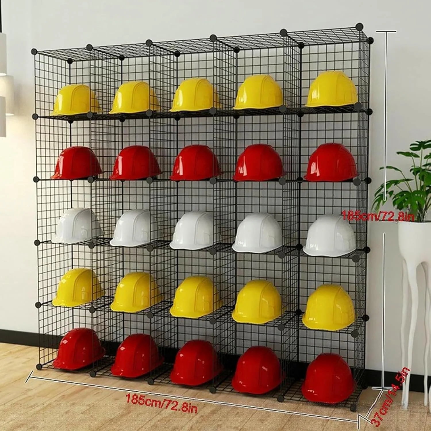 قفسه فلزی نظم دهنده کلاه، قفسه های چند طبقه برای کلاه های ایمنی، سازمان دهنده مکعبی فلزی صرفه جویی در فضا برای کارگاه و سایت ساخت و ساز