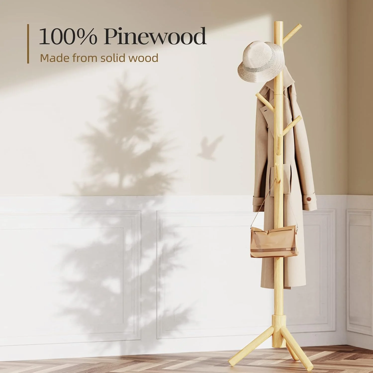 جالباسی ایستاده چوبی پیپیشل، جالباسی درختی قابل تنظیم، آویز درختی مستقل با 4 بخش و 8 قلاب، مناسب برای خانه/اتاق خواب/دفتر/راهرو/ورودی جالباسی ایستاده چوبی پیپیشل، جالباسی درختی قابل تنظیم، آویز درختی مستقل با 4 بخش و 8 قلاب، مناسب برای خانه/اتاق خواب/دفتر/راهرو/ورودی