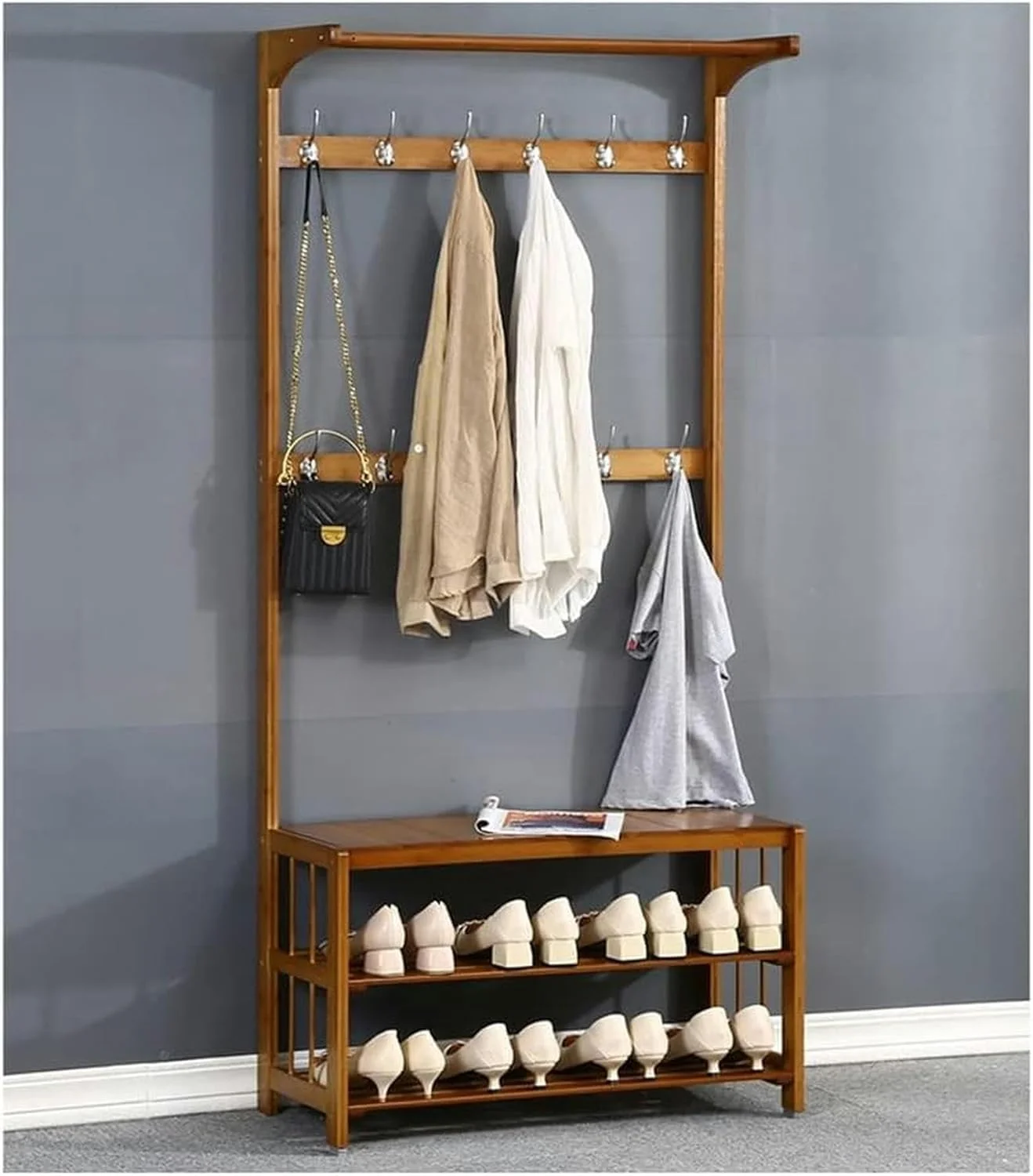 جالباسی و جاکفشی چند منظوره با قلاب های فلزی و دو طبقه فضای ذخیره سازی Deservo (قهوه ای - 79.5X34.5X170 سانتی متر) جالباسی و جاکفشی چند منظوره با قلاب های فلزی و دو طبقه فضای ذخیره سازی Deservo (قهوه ای - 79.5X34.5X170 سانتی متر)