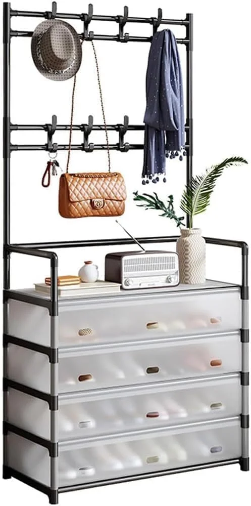 رخت آویز و جاکفشی 5 طبقه، رخت آویز ورودی با محفظه نگهداری کفش، جالباسی راهرو با قلاب برای منزل - مشکی - از بهترین پیشنهاد رخت آویز و جاکفشی 5 طبقه، رخت آویز ورودی با محفظه نگهداری کفش، جالباسی راهرو با قلاب برای منزل - مشکی - از بهترین پیشنهاد