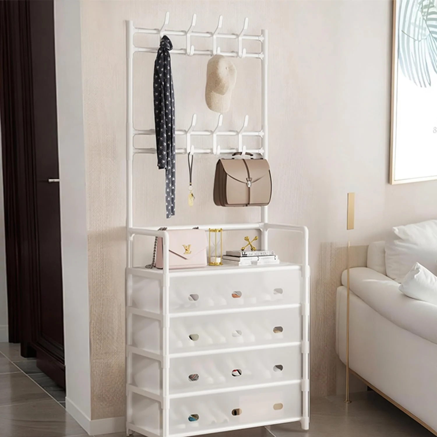 جالباسی و جاکفشی 3 در 1، قفسه چند لایه ضد گرد و غبار برای نگهداری کفش در منزل، جالباسی ایستاده با قفسه کفش و قلاب برای ورودی، اتاق خواب، اتاق نشیمن (رخت آویز) جالباسی و جاکفشی 3 در 1، قفسه چند لایه ضد گرد و غبار برای نگهداری کفش در منزل، جالباسی ایستاده با قفسه کفش و قلاب برای ورودی، اتاق خواب، اتاق نشیمن (رخت آویز)