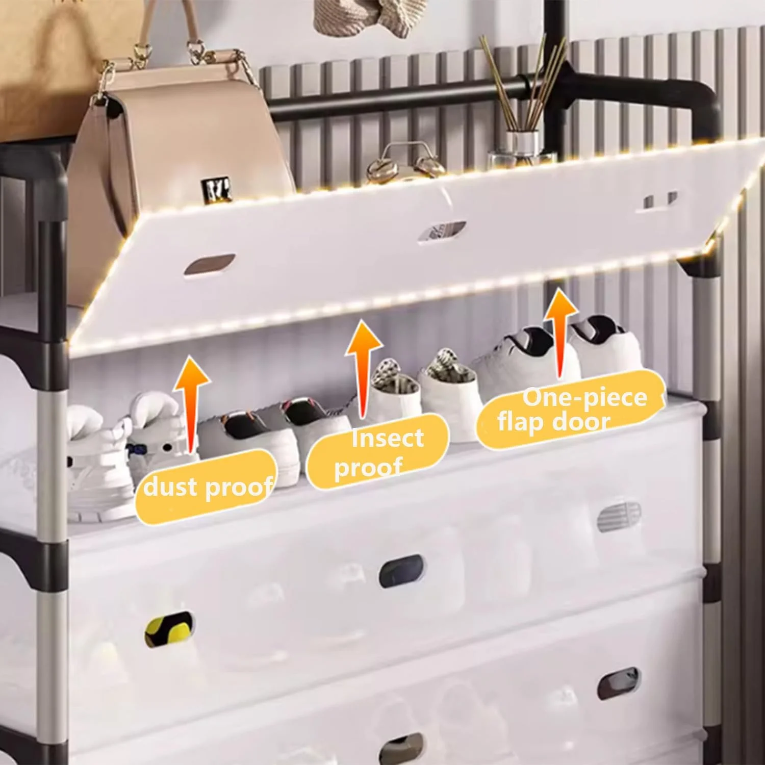 جالباسی و جاکفشی 3 در 1، قفسه چند لایه ضد گرد و غبار برای نگهداری کفش در منزل، جالباسی ایستاده با قفسه کفش و قلاب برای ورودی، اتاق خواب، اتاق نشیمن (رخت آویز) جالباسی و جاکفشی 3 در 1، قفسه چند لایه ضد گرد و غبار برای نگهداری کفش در منزل، جالباسی ایستاده با قفسه کفش و قلاب برای ورودی، اتاق خواب، اتاق نشیمن (رخت آویز)