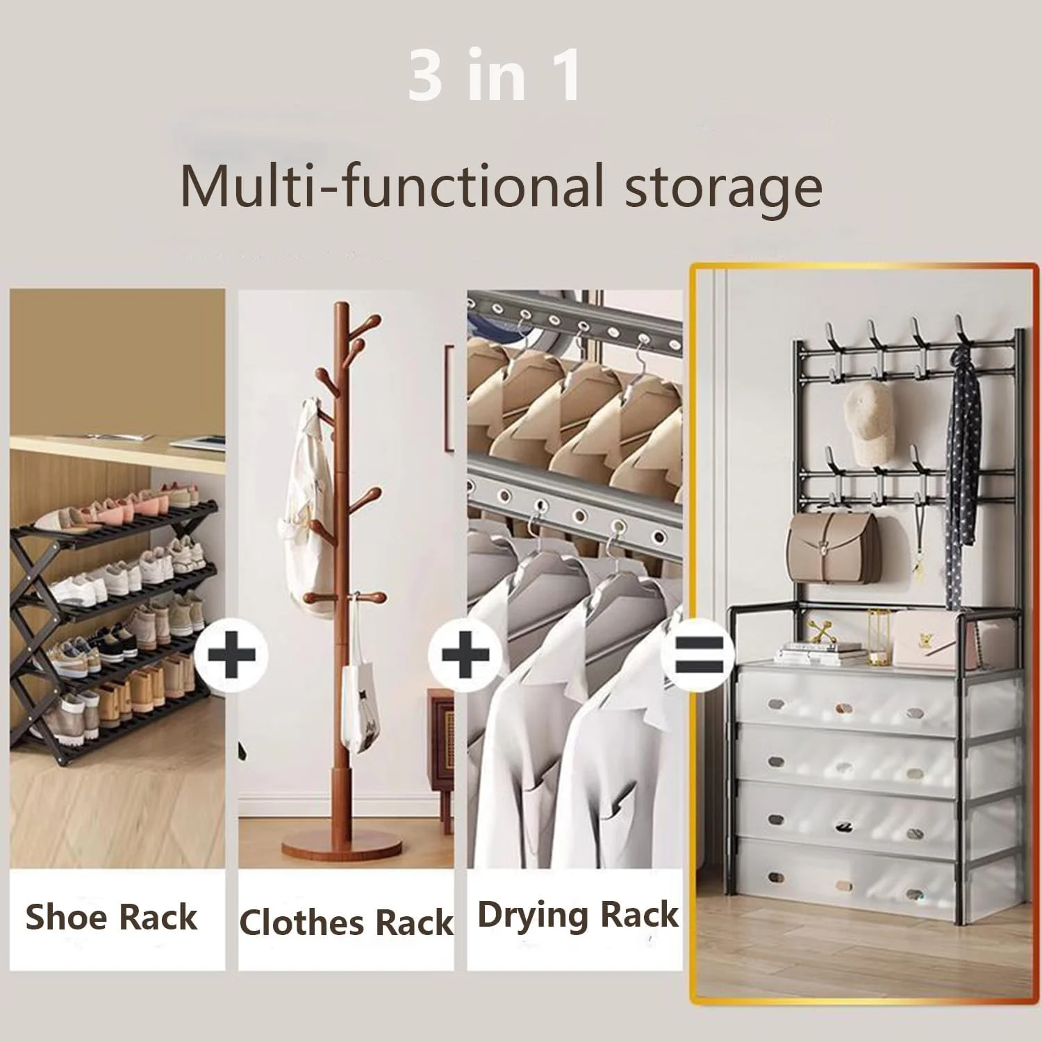 جالباسی و جاکفشی 3 در 1، قفسه چند لایه ضد گرد و غبار برای نگهداری کفش در منزل، جالباسی ایستاده با قفسه کفش و قلاب برای ورودی، اتاق خواب، اتاق نشیمن (رخت آویز) جالباسی و جاکفشی 3 در 1، قفسه چند لایه ضد گرد و غبار برای نگهداری کفش در منزل، جالباسی ایستاده با قفسه کفش و قلاب برای ورودی، اتاق خواب، اتاق نشیمن (رخت آویز)