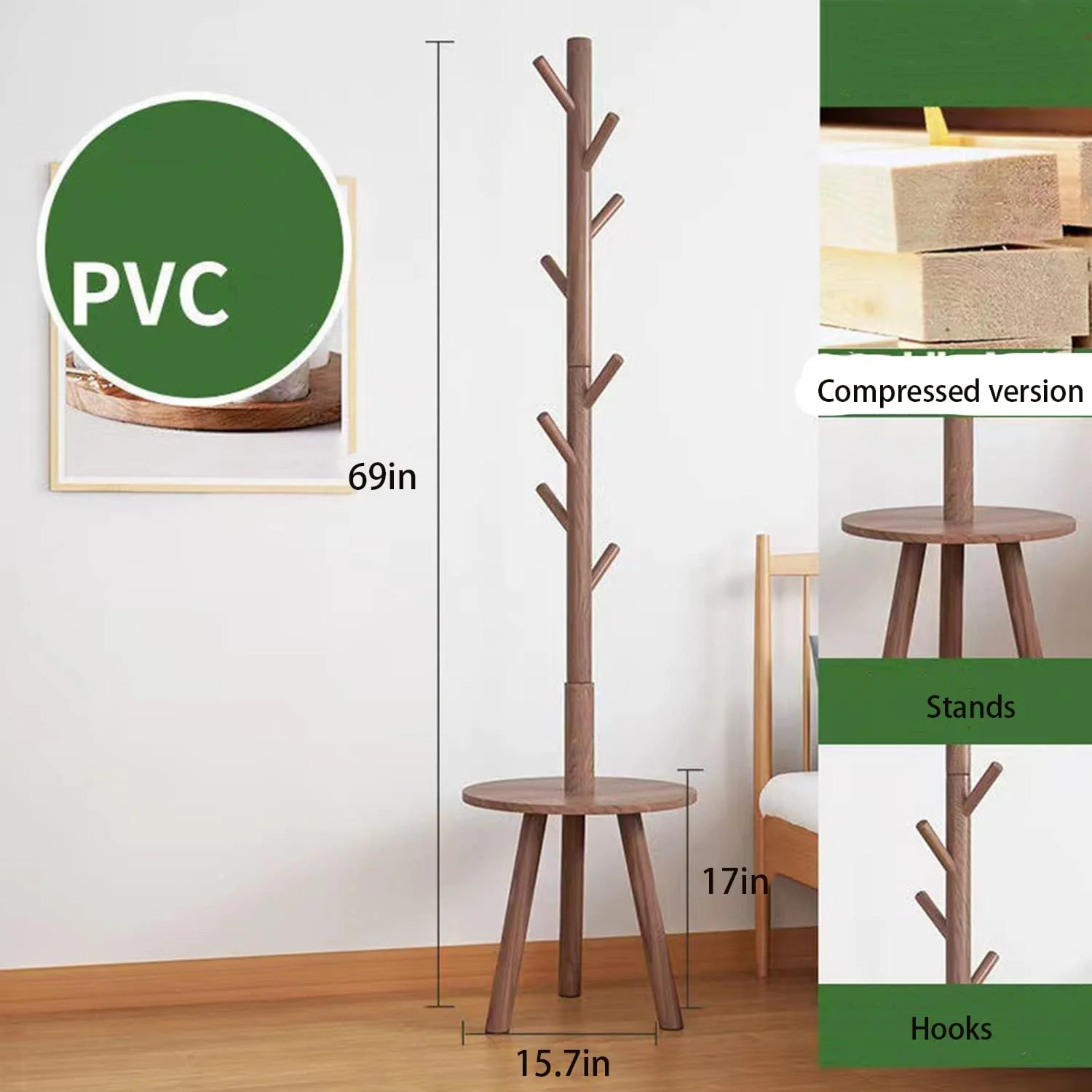 چوب لباسی ایستاده پلاتو با قلاب، رخت آویز چوبی ایستاده با قفسه، درخت لباس محکم برای خانه/اتاق خواب/اداره/راهرو/ورودی (سفید) چوب لباسی ایستاده پلاتو با قلاب، رخت آویز چوبی ایستاده با قفسه، درخت لباس محکم برای خانه/اتاق خواب/اداره/راهرو/ورودی (سفید)