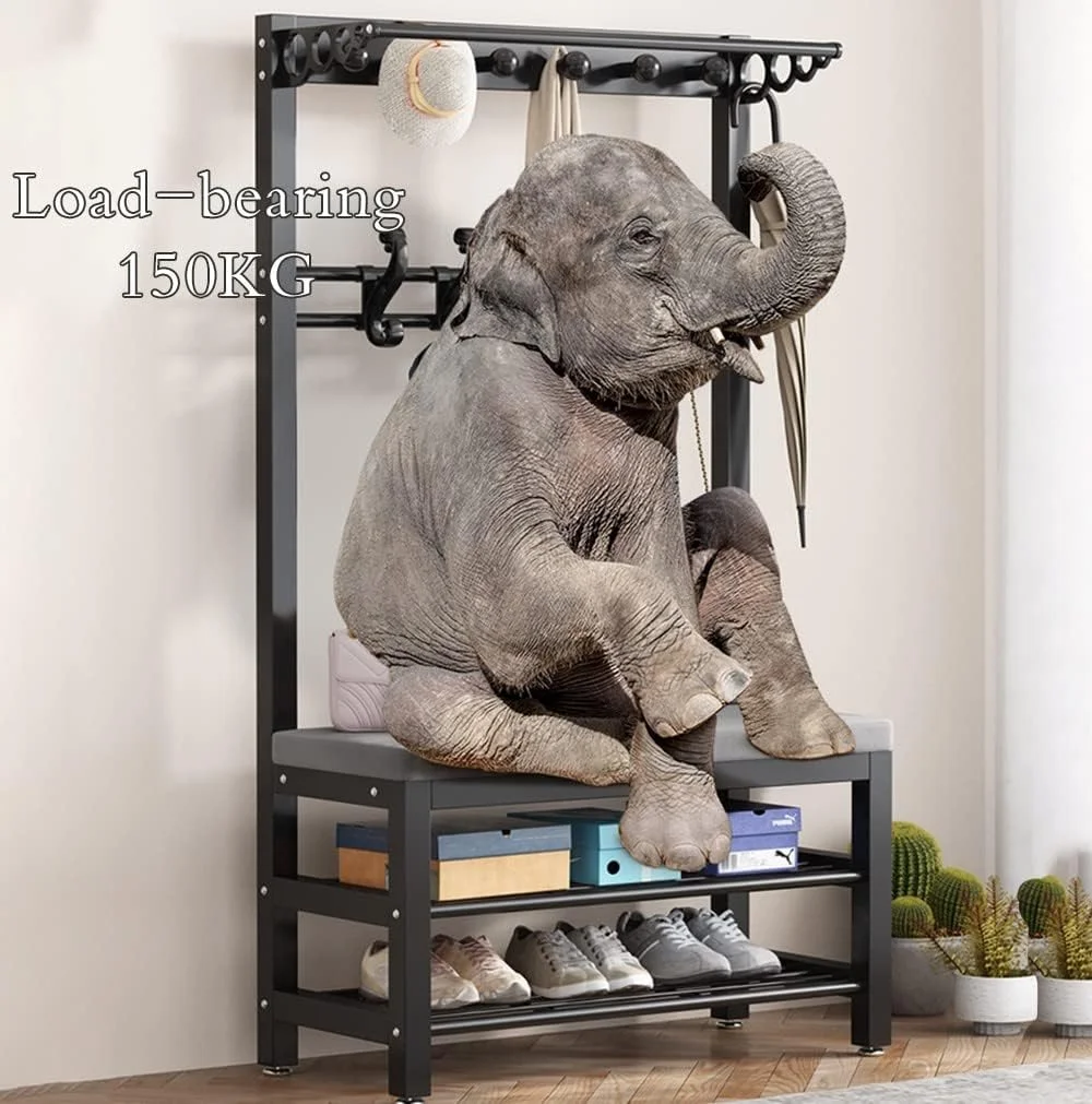 جالباسی ایستاده به همراه نیمکت و قفسه کفش، جالباسی فلزی با ۹ آویز متحرک و قفسه کفش ۳ طبقه، مناسب برای حمام، ورودی منزل، مشکی ۱۰۰x۳۳x۱۷۰ سانتی متر جالباسی ایستاده به همراه نیمکت و قفسه کفش، جالباسی فلزی با ۹ آویز متحرک و قفسه کفش ۳ طبقه، مناسب برای حمام، ورودی منزل، مشکی ۱۰۰x۳۳x۱۷۰ سانتی متر