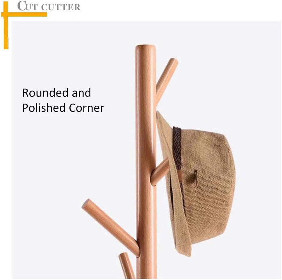 چوب لباسی ایستاده چوبی از جنس رابر وود، مناسب برای کلاه و لباس، دارای ۸ آویز، طراحی مدرن و چند منظوره، ساخته شده از مواد طبیعی، مونتاژ آسان