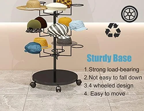 استند کلاه ایستاده با طراحی چند لایه، مناسب برای کلاههای بیسبال، کلاههای کابویی و کلاههای لبهدار، دارای چرخهای قفلدار و ظرفیت بزرگ استند کلاه ایستاده با طراحی چند لایه، مناسب برای کلاههای بیسبال، کلاههای کابویی و کلاههای لبهدار، دارای چرخهای قفلدار و ظرفیت بزرگ