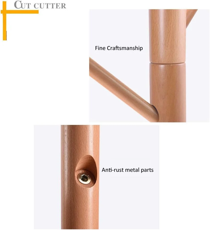 چوب لباسی ایستاده چوبی از جنس رابر وود، مناسب برای کلاه و لباس، دارای ۸ آویز، طراحی مدرن و چند منظوره، ساخته شده از مواد طبیعی، مونتاژ آسان