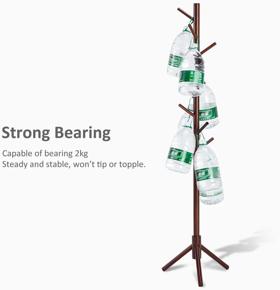 چوب لباسی ایستاده چوبی از جنس رابر وود، مناسب برای کلاه و لباس، دارای ۸ آویز، طراحی مدرن و چند منظوره، ساخته شده از مواد طبیعی، مونتاژ آسان