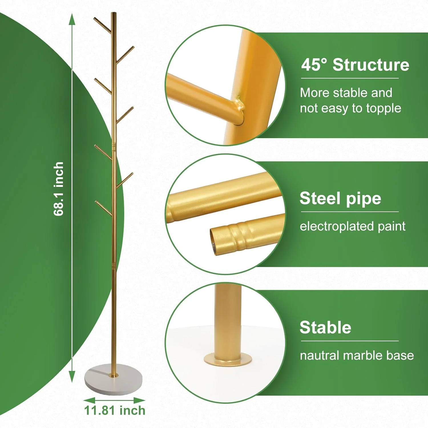 جالباسی ایستاده SKY-TOUCH با ۷ آویز، جالباسی درختی با پایه گرد مرمری، جالباسی ورودی برای کیف، لباس، شال، مناسب راهرو، اتاق خواب، اتاق نشیمن، طلایی - ۱۷۰*۳۰*۳۰ سانتی متر جالباسی ایستاده SKY-TOUCH با ۷ آویز، جالباسی درختی با پایه گرد مرمری، جالباسی ورودی برای کیف، لباس، شال، مناسب راهرو، اتاق خواب، اتاق نشیمن، طلایی - ۱۷۰*۳۰*۳۰ سانتی متر
