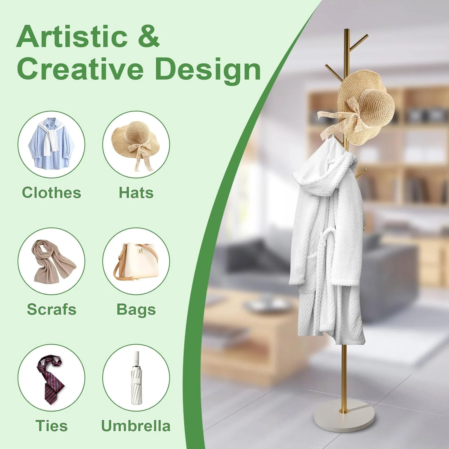 جالباسی ایستاده SKY-TOUCH با ۷ آویز، جالباسی درختی با پایه گرد مرمری، جالباسی ورودی برای کیف، لباس، شال، مناسب راهرو، اتاق خواب، اتاق نشیمن، طلایی - ۱۷۰*۳۰*۳۰ سانتی متر جالباسی ایستاده SKY-TOUCH با ۷ آویز، جالباسی درختی با پایه گرد مرمری، جالباسی ورودی برای کیف، لباس، شال، مناسب راهرو، اتاق خواب، اتاق نشیمن، طلایی - ۱۷۰*۳۰*۳۰ سانتی متر