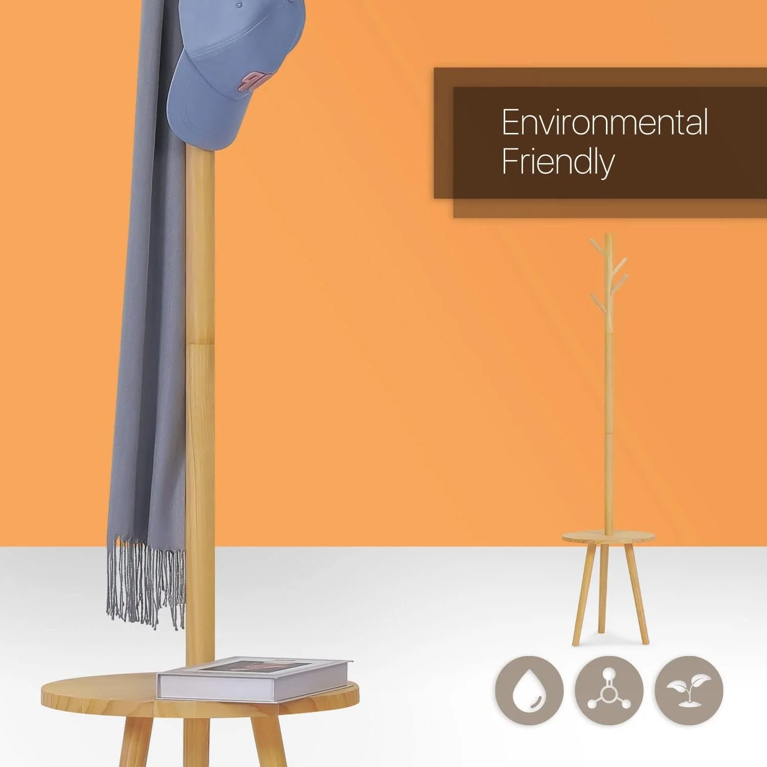 چوب لباسی ایستاده SEEMIE، آویز کلاه و استند رخت آویز، سازمان دهنده ورودی برای لباس، شال، چتر، کلاه (زرد)