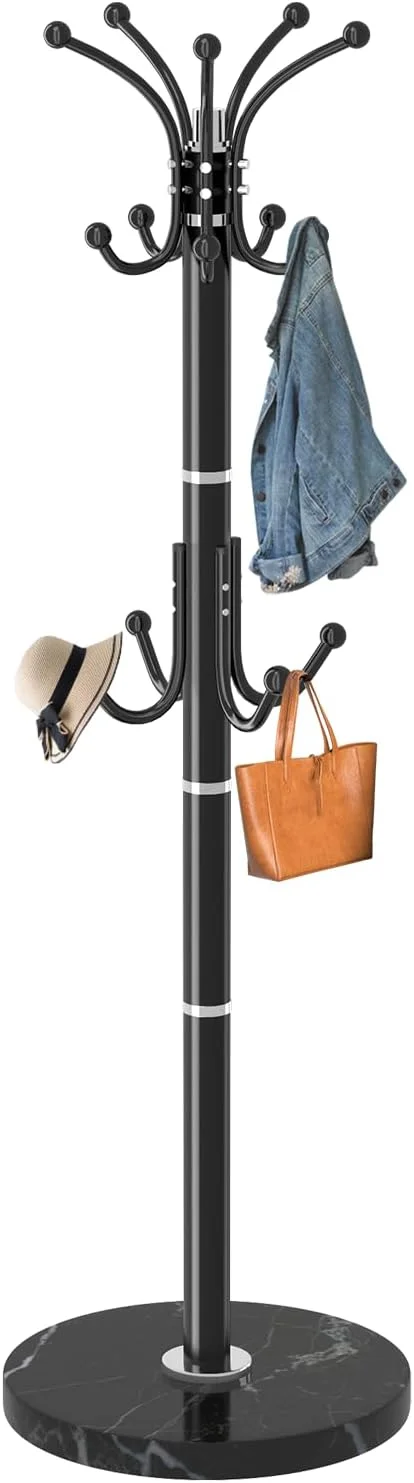 جالباسی فلزی Snaikor با پایه مرمر طبیعی، جالباسی مدرن ایستاده، جالباسی چرخشی 360 درجه با 14 آویز، جالباسی مشکی مناسب ورودی، دفتر کار، گوشه جالباسی فلزی Snaikor با پایه مرمر طبیعی، جالباسی مدرن ایستاده، جالباسی چرخشی 360 درجه با 14 آویز، جالباسی مشکی مناسب ورودی، دفتر کار، گوشه