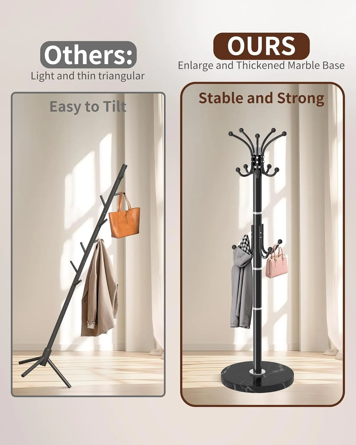 جالباسی فلزی Snaikor با پایه مرمر طبیعی، جالباسی مدرن ایستاده، جالباسی چرخشی 360 درجه با 14 آویز، جالباسی مشکی مناسب ورودی، دفتر کار، گوشه جالباسی فلزی Snaikor با پایه مرمر طبیعی، جالباسی مدرن ایستاده، جالباسی چرخشی 360 درجه با 14 آویز، جالباسی مشکی مناسب ورودی، دفتر کار، گوشه