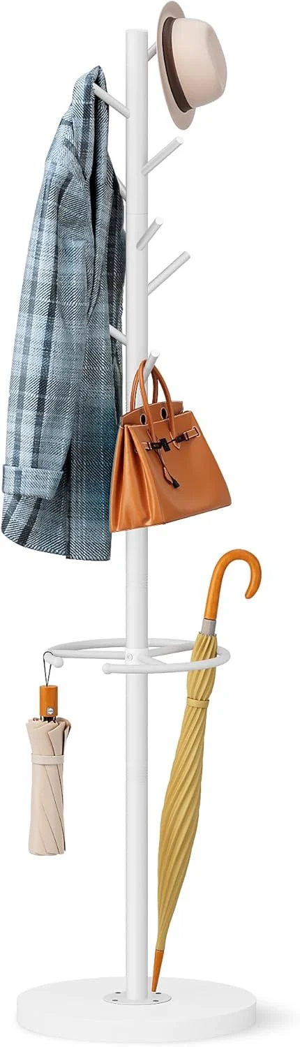 جالباسی ایستاده SLEEPING LAMB با جای چتر، آویز لباس با پایه چوبی مناسب برای ورودی، اتاق نشیمن، اتاق خواب، دفتر، آویز لباس درختی با 8 قلاب برای ژاکت، کلاه، کیف، سفید جالباسی ایستاده SLEEPING LAMB با جای چتر، آویز لباس با پایه چوبی مناسب برای ورودی، اتاق نشیمن، اتاق خواب، دفتر، آویز لباس درختی با 8 قلاب برای ژاکت، کلاه، کیف، سفید