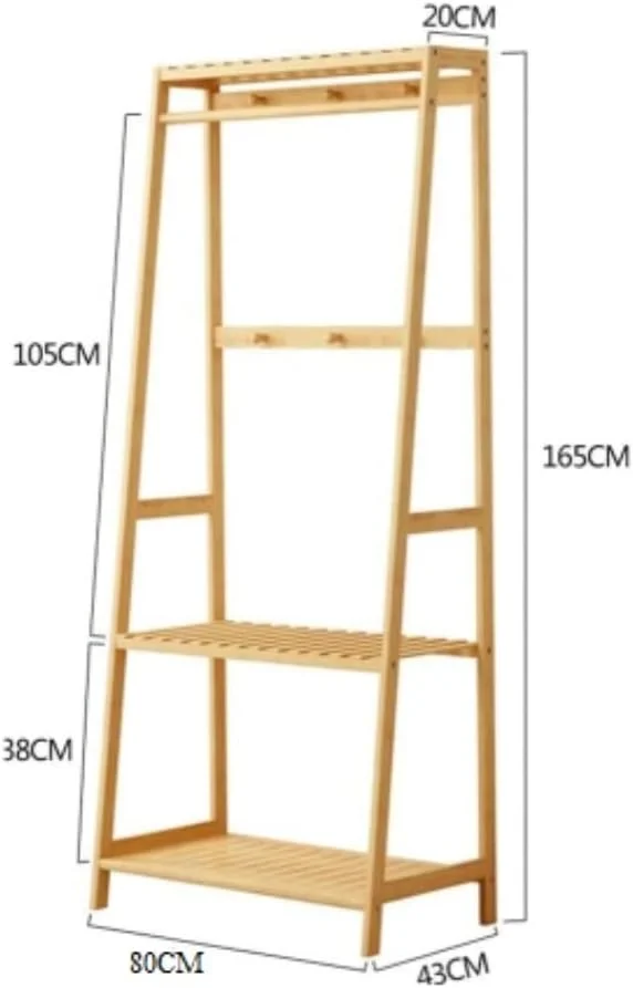 رخت آویز ایستاده زمینی، ریل لباس قابل تنظیم و مقاوم، قفسه لباس تاشو با قلاب برای کفش، کلاه، شال گردن، مناسب برای ورودی (طبیعی - 80 * 43 * 165 سانتی متر)