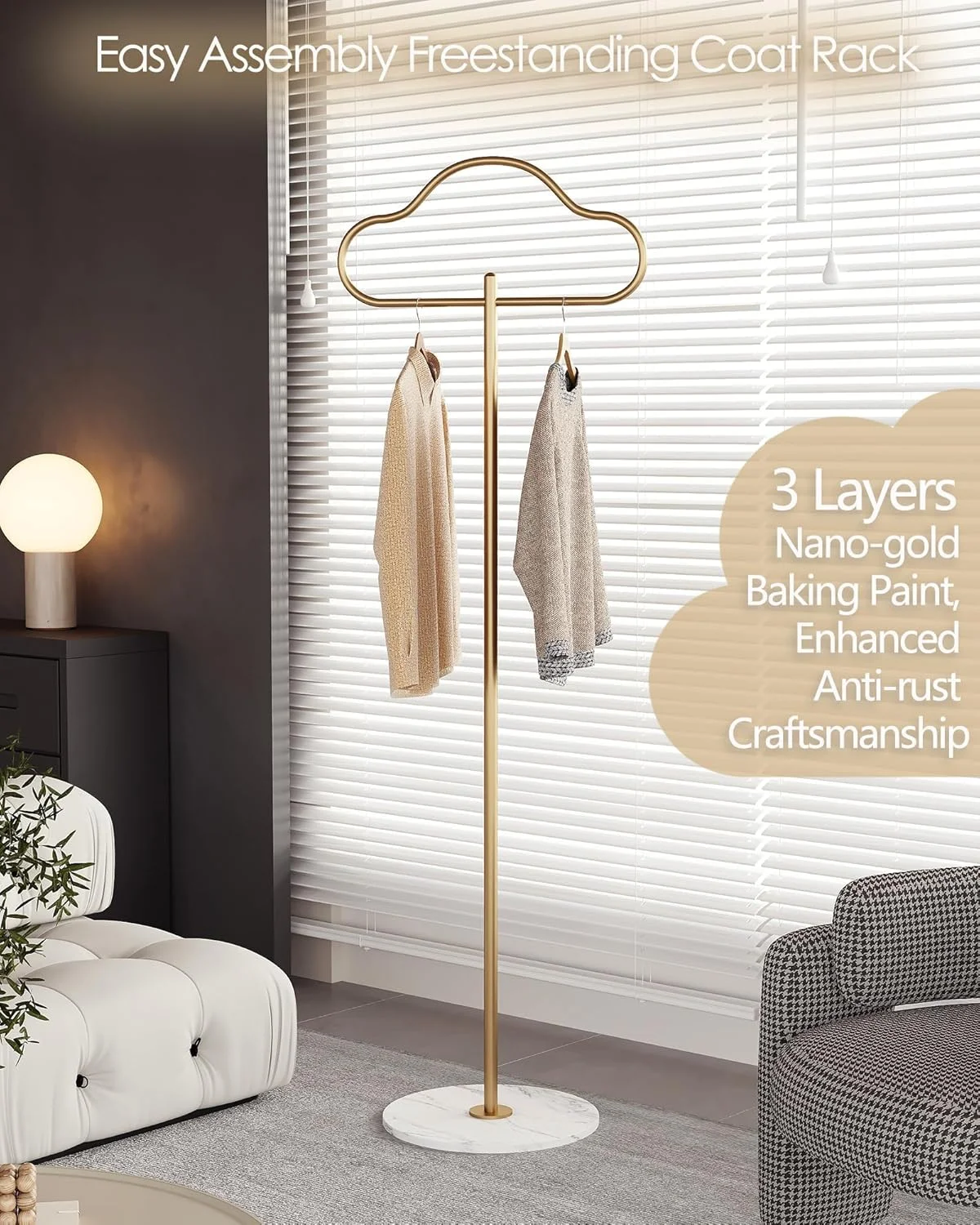 آویز لباس طلایی SLEEPHEAD با پایه سنگ مرمر سنگین، جالباسی مدرن برای کت، کلاه، شال گردن، با طراحی ابر، مناسب اتاق خواب، نشیمن و ورودی