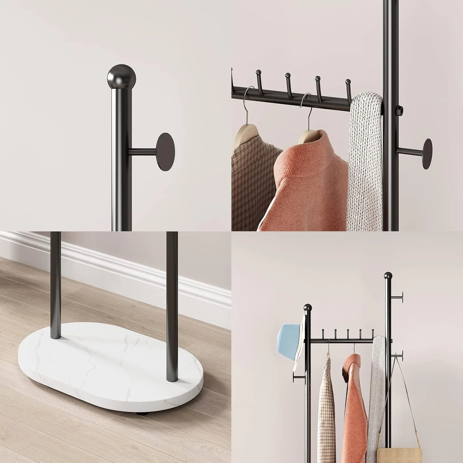 رگال لباس مشکی با قفسه، رخت آویز ایستاده مدرن با پایه مرمری، رگال آویز کت، رگال ایستاده کلاه و کت مناسب بوتیک، اتاق خواب، مشکی رگال لباس مشکی با قفسه، رخت آویز ایستاده مدرن با پایه مرمری، رگال آویز کت، رگال ایستاده کلاه و کت مناسب بوتیک، اتاق خواب، مشکی