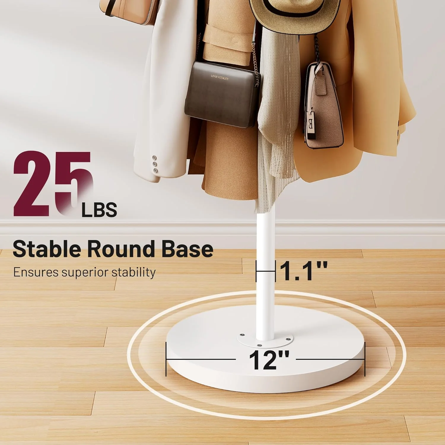 جالباسی ایستاده SLEEPING LAMB با جای چتر، آویز لباس با پایه چوبی مناسب برای ورودی، اتاق نشیمن، اتاق خواب، دفتر، آویز لباس درختی با 8 قلاب برای ژاکت، کلاه، کیف، سفید