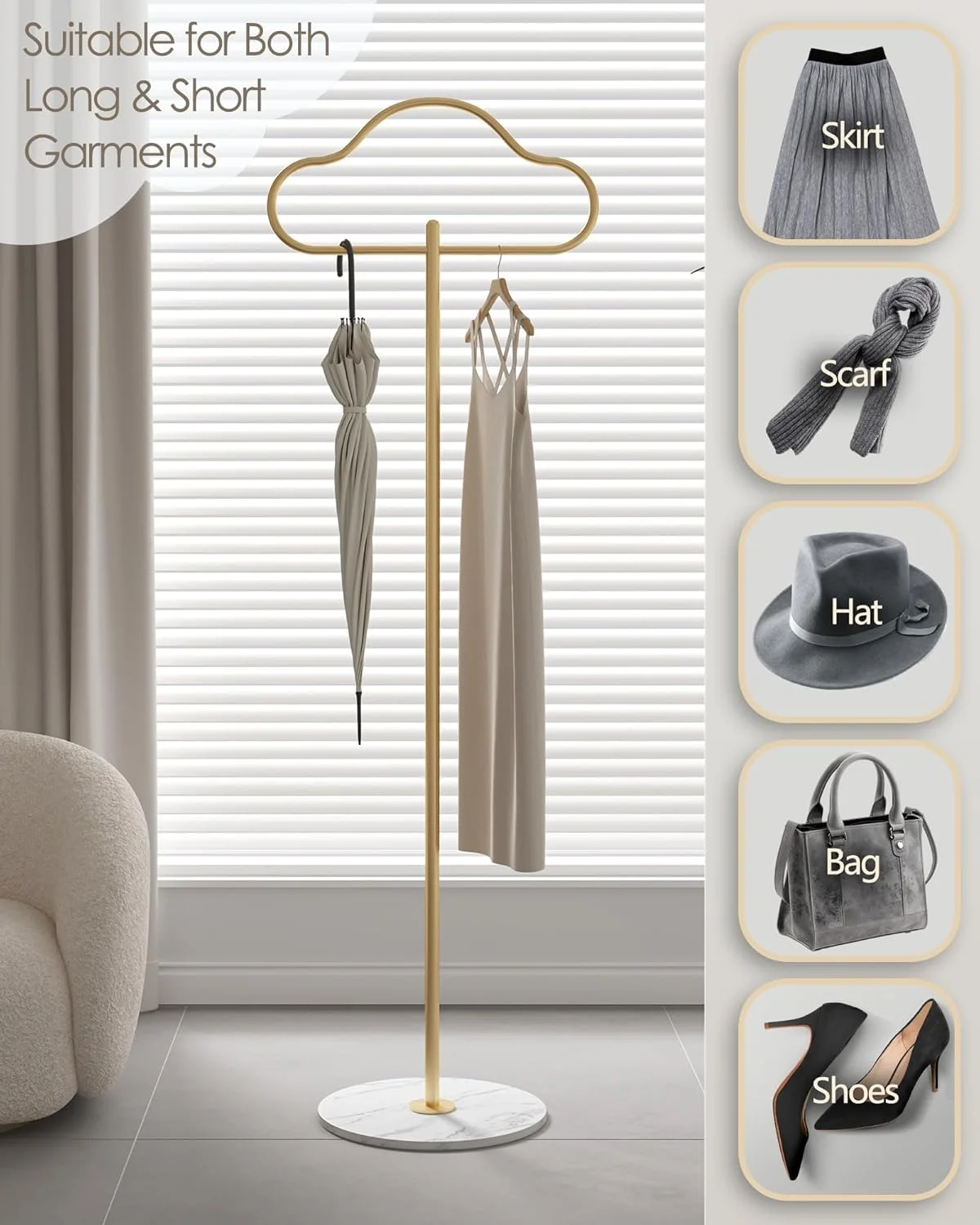 آویز لباس طلایی SLEEPHEAD با پایه سنگ مرمر سنگین، جالباسی مدرن برای کت، کلاه، شال گردن، با طراحی ابر، مناسب اتاق خواب، نشیمن و ورودی