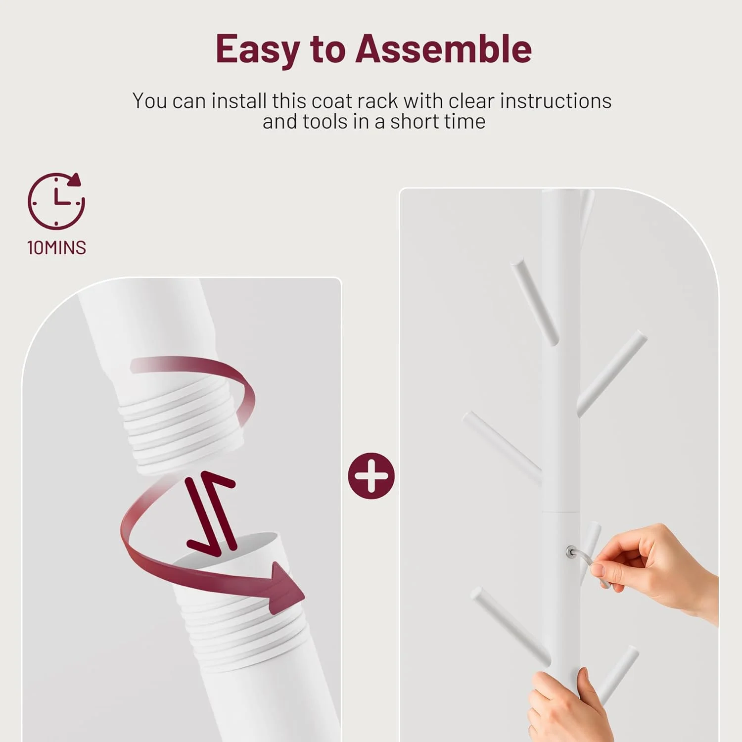 جالباسی ایستاده SLEEPING LAMB با جای چتر، آویز لباس با پایه چوبی مناسب برای ورودی، اتاق نشیمن، اتاق خواب، دفتر، آویز لباس درختی با 8 قلاب برای ژاکت، کلاه، کیف، سفید