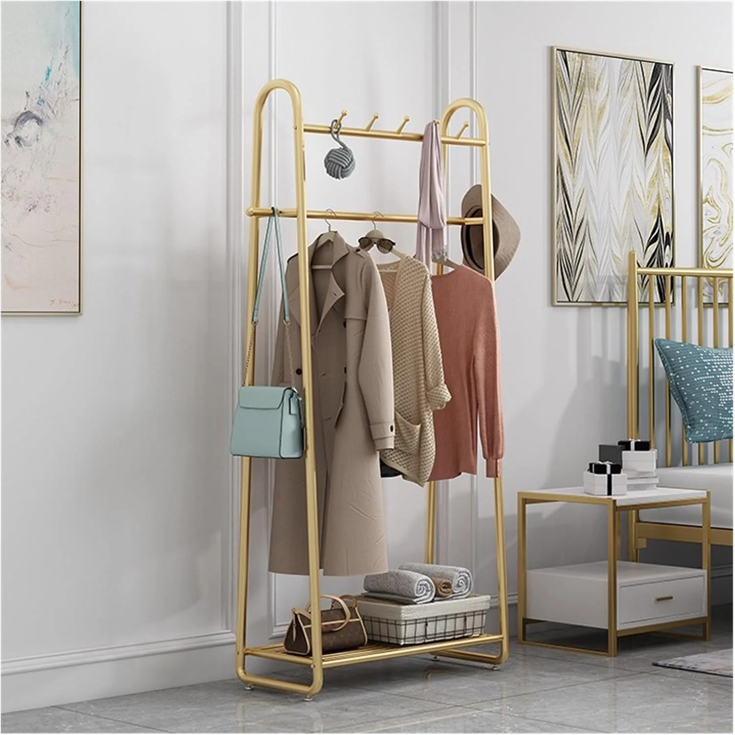 SONGYL-20249 رخت آویز طلایی، قفسه نگهداری اتاق خواب، رخت آویز مدرن خانگی، خشک کن لباس چند منظوره داخلی (مشکی)