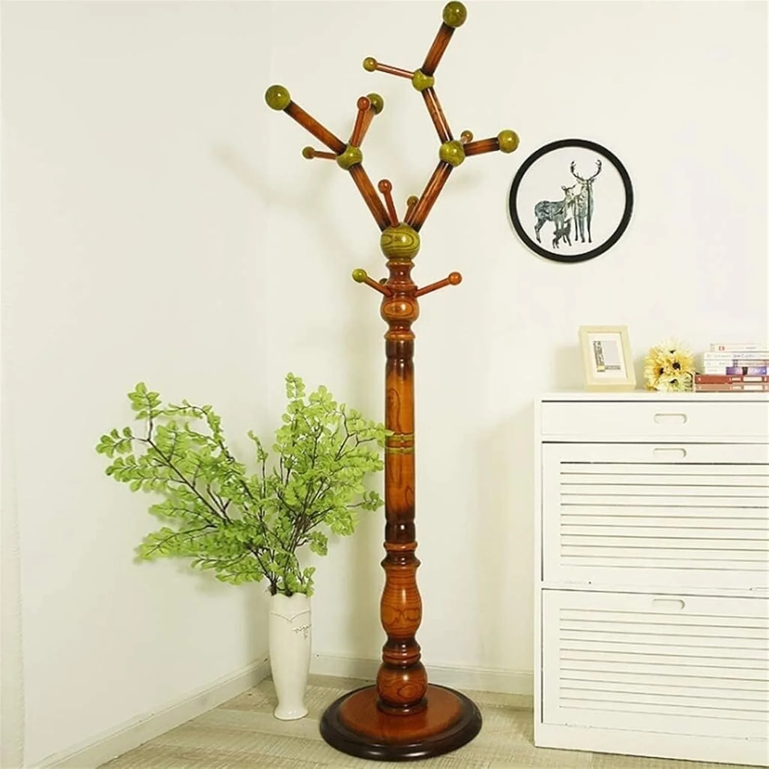 جالباسی ایستاده چوبی با طراحی خلاقانه و پایه گرد برای ورودی منزل، مناسب آویزان کردن کلاه، لباس و شال (قهوه ای - 172 * 42 سانتی متر) جالباسی ایستاده چوبی با طراحی خلاقانه و پایه گرد برای ورودی منزل، مناسب آویزان کردن کلاه، لباس و شال (قهوه ای - 172 * 42 سانتی متر)