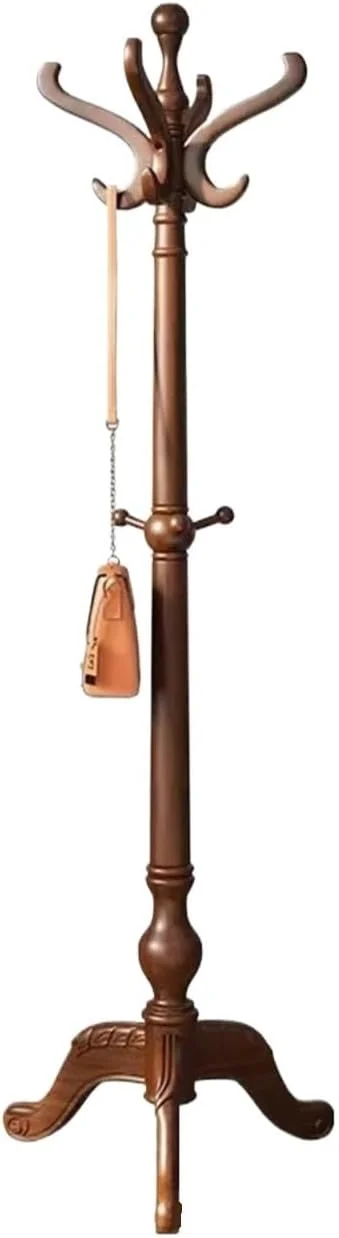 رخت آویز ایستاده چوبی ساده و کم جا برای لباس، کلاه و نمایش وسایل، مناسب اتاق نشیمن و ورودی منزل (قهوه ای - 186 سانتی متر)