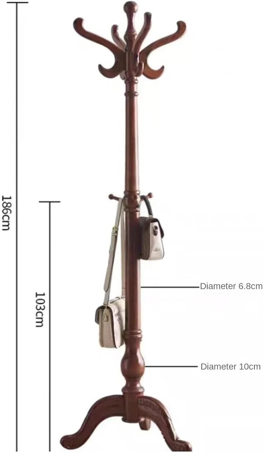 رخت آویز ایستاده چوبی ساده و کم جا برای لباس، کلاه و نمایش وسایل، مناسب اتاق نشیمن و ورودی منزل (قهوه ای - 186 سانتی متر)