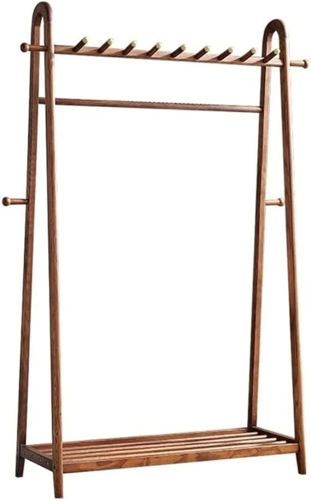 جالباسی ایستاده چوبی با طراحی کم‌جا، مناسب لباس‌های سنگین با قفسه‌های نگهداری، دارای 11 آویز برای لباس، کفش، کلاه، کیف، مناسب برای ورودی منزل (قهوه‌ای - 170 * 100 * 40 سانتی‌متر)