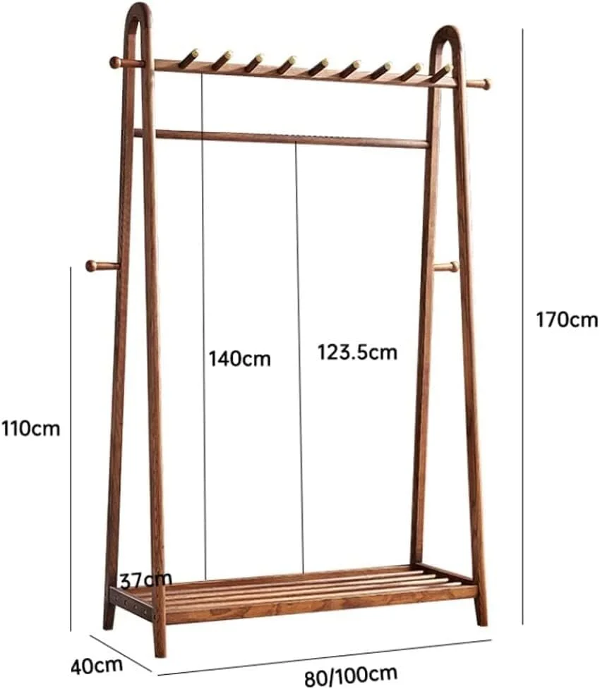 جالباسی ایستاده چوبی با طراحی کم‌جا، مناسب لباس‌های سنگین با قفسه‌های نگهداری، دارای 11 آویز برای لباس، کفش، کلاه، کیف، مناسب برای ورودی منزل (قهوه‌ای - 170 * 100 * 40 سانتی‌متر)