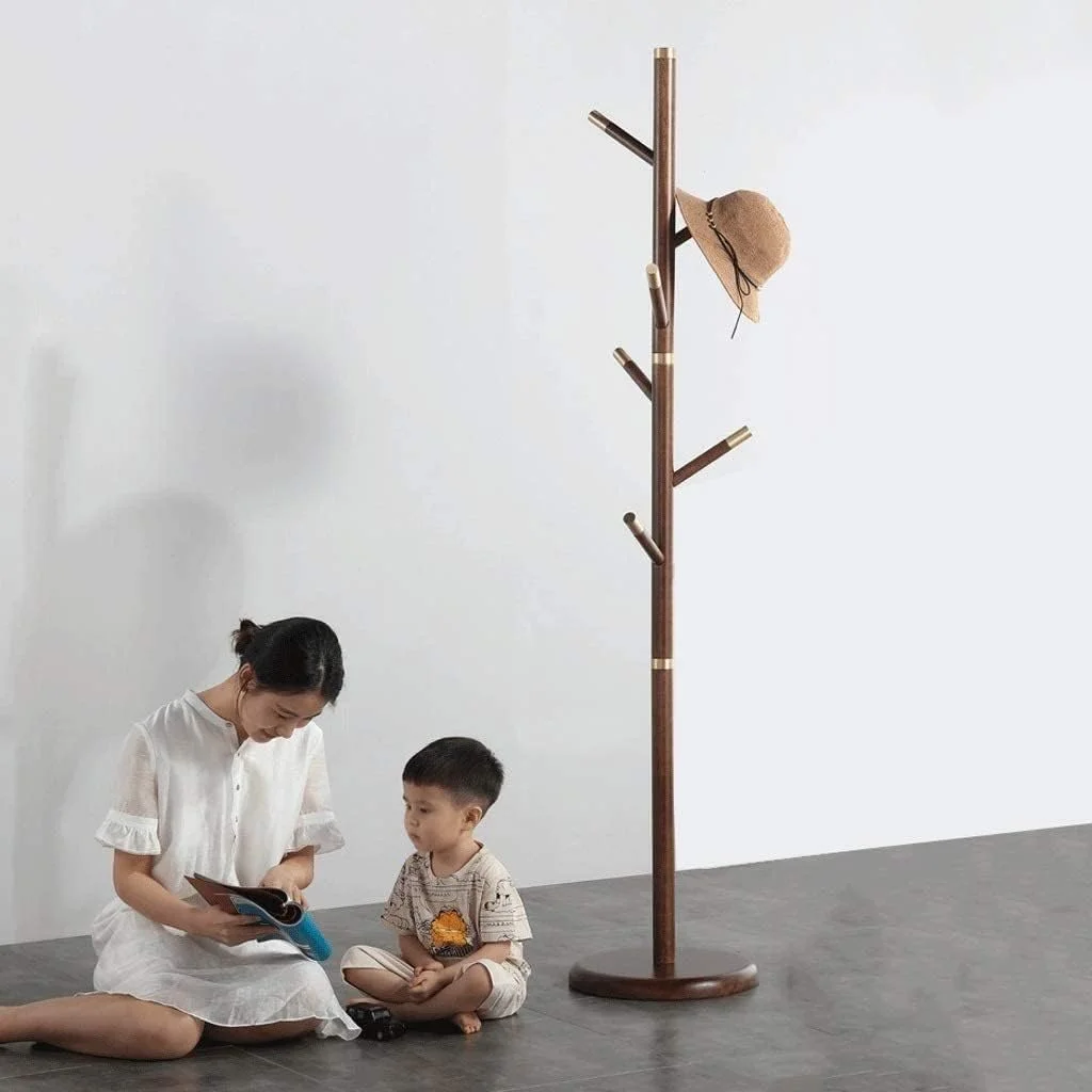 جالباسی ایستاده با طراحی مدرن و اشغال فضای کم، مناسب برای کلاه، لباس، کیف دستی، اتاق خواب، راهرو و ورودی منزل (قهوه ای تیره - 40 * 40 * 185 سانتی متر)