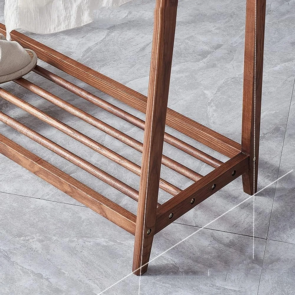 جالباسی ایستاده چوبی با طراحی کم‌جا، مناسب لباس‌های سنگین با قفسه‌های نگهداری، دارای 11 آویز برای لباس، کفش، کلاه، کیف، مناسب برای ورودی منزل (قهوه‌ای - 170 * 100 * 40 سانتی‌متر)