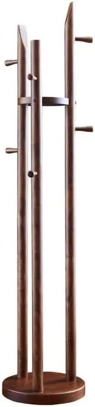 جالباسی ایستاده چوبی با طراحی کم‌جا، به همراه قفسه و 6 آویز برای کت، کلاه، کیف و وسایل، مناسب برای ورودی منزل، راهرو و مرتب‌سازی لباس‌ها (رنگ گردویی)