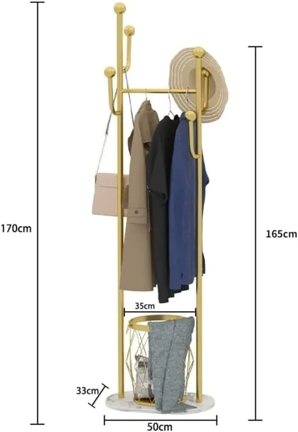 رخت آویز ایستاده فلزی صرفه جویی در فضا، مناسب برای اتاق خواب، دفتر، راهرو، ورودی (طلایی - 50 * 33 * 170 سانتی متر) رخت آویز ایستاده فلزی صرفه جویی در فضا، مناسب برای اتاق خواب، دفتر، راهرو، ورودی (طلایی - 50 * 33 * 170 سانتی متر)