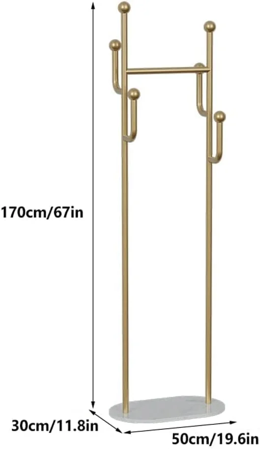 جالباسی ایستاده فلزی با طراحی مدرن و اشغال فضای کم، دارای ۶ آویز برای کلاه، لباس، کیف، شال و سایر وسایل (تک رنگ - بدون سطل)