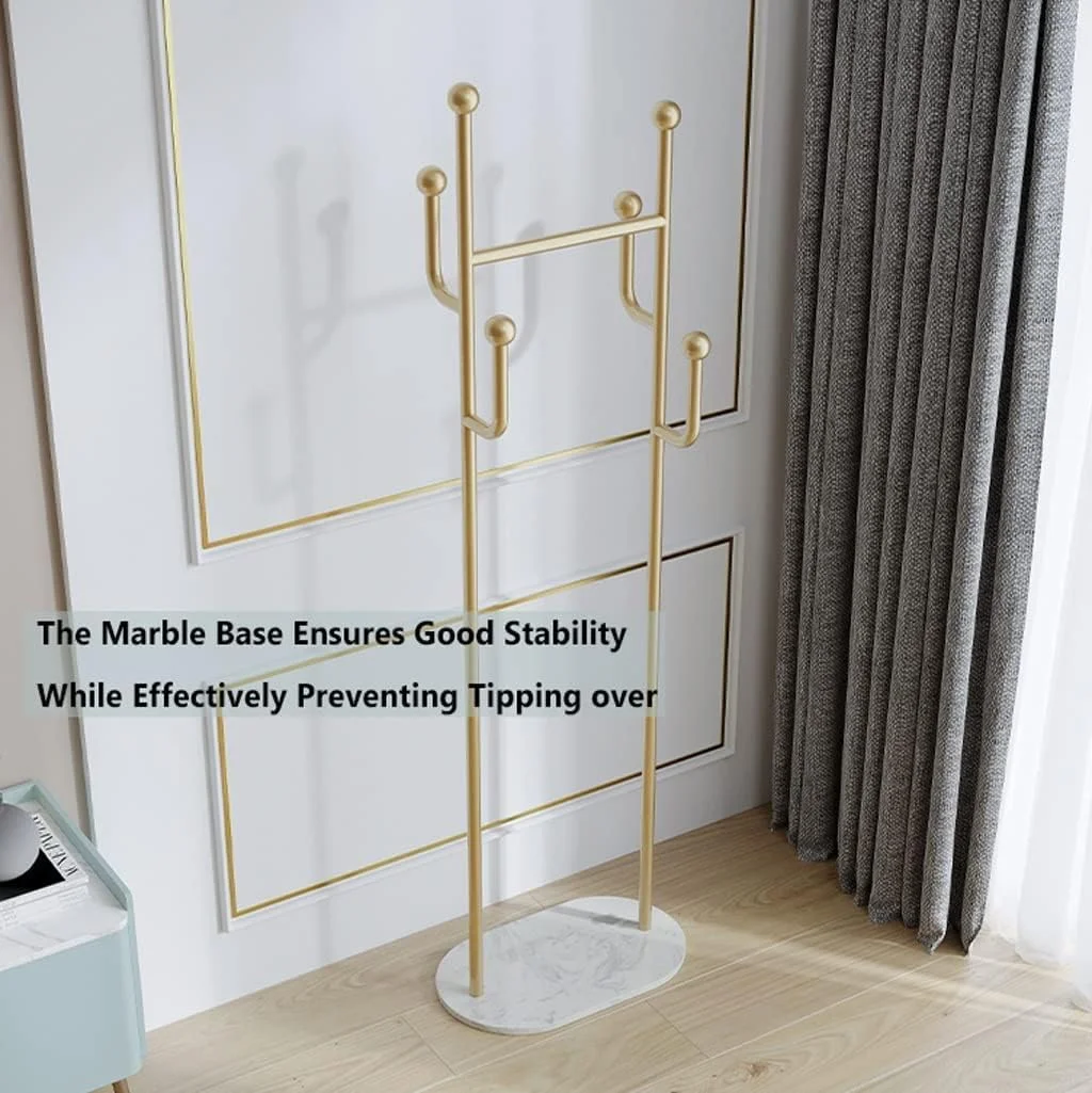 جالباسی ایستاده فلزی با طراحی مدرن و اشغال فضای کم، دارای ۶ آویز برای کلاه، لباس، کیف، شال و سایر وسایل (تک رنگ - بدون سطل)