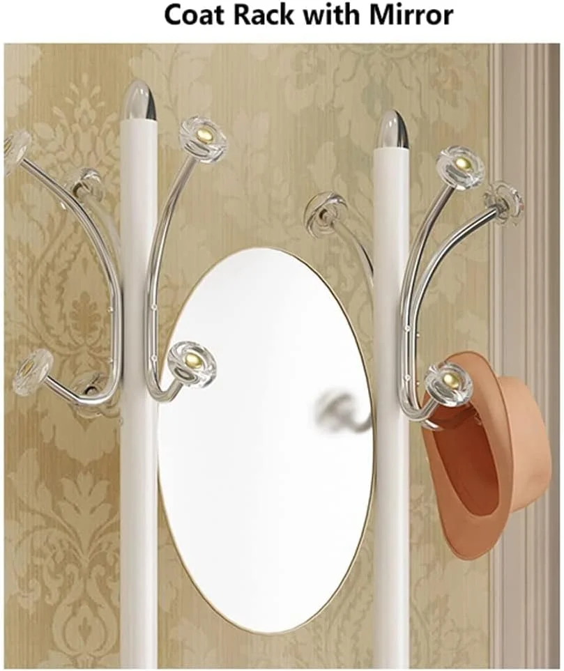 جالباسی ایستاده با طراحی مدرن و صرفه جویی در فضا، ساخته شده از استیل ضد زنگ، مناسب برای ورودی منزل، دارای 14 آویز منحصر به فرد و آینه (سفید)