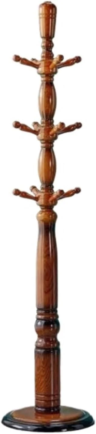 جالباسی ایستاده چوبی با طراحی کم‌جا، دارای ۱۲ آویز و پایه گرد مقاوم برای کلاه، کیف و لباس - مناسب ورودی منزل (قهوه‌ای - ۱۸۷ سانتی‌متر)