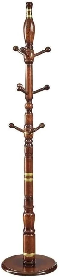 جالباسی ایستاده با طراحی کم‌جا، مناسب برای کلاه، شال و کت، به همراه قلاب و بدنه‌ی چوبی، مناسب برای ورودی منزل (قهوه‌ای - 40 * 182 سانتی‌متر)