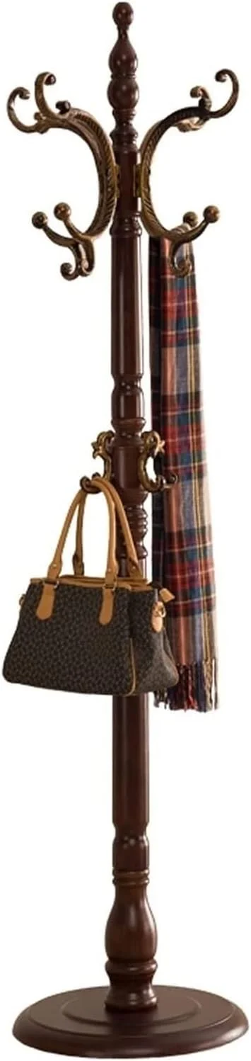 جالباسی ایستاده چوبی با طراحی کم‌جا، آویز لباس درختی با ۸ قلاب برای لباس، کلاه و کیف، مناسب ورودی منزل (تک رنگ - ۵۰ * ۱۹۵ سانتی‌متر)