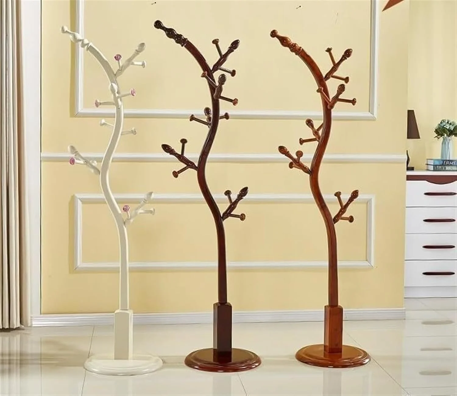 جالباسی ایستاده چوبی چند منظوره با قفسه برای اتاق خواب و ورودی منزل (قهوه ای 1 - 186 * 43 سانتی متر)