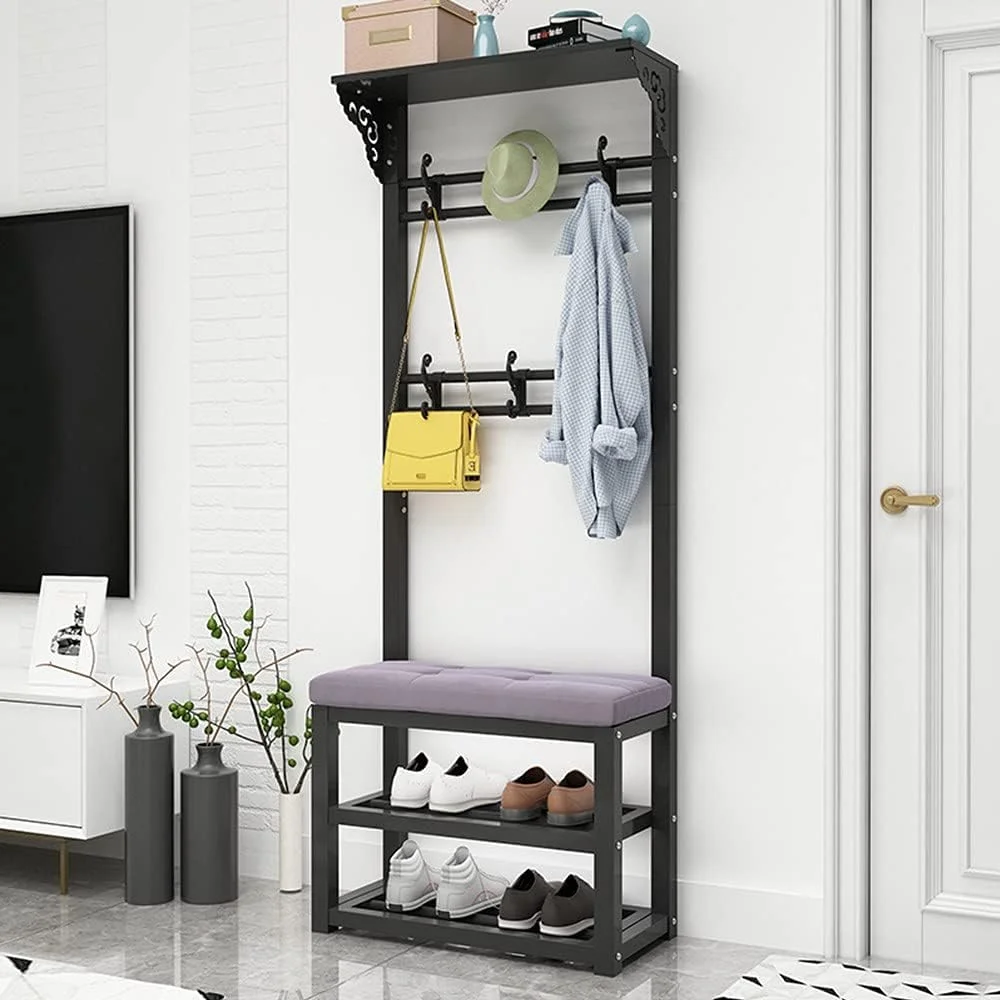 جالباسی ایستاده، جالباسی فلزی با قلاب، استند کفش 2 طبقه، جالباسی نیمکت کفش، مناسب برای راهرو، حمام، اتاق نشیمن / خاکستری جالباسی ایستاده، جالباسی فلزی با قلاب، استند کفش 2 طبقه، جالباسی نیمکت کفش، مناسب برای راهرو، حمام، اتاق نشیمن / خاکستری