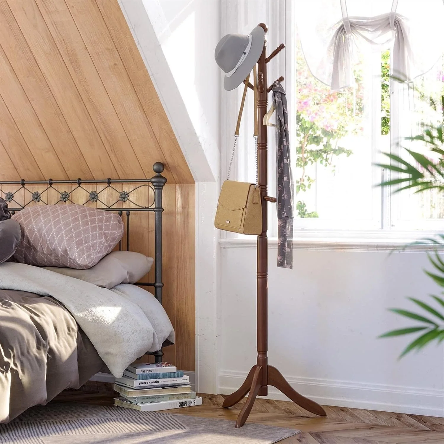 چوب لباسی ایستاده، چوب لباسی چوبی جامد، جالباسی ایستاده با 10 آویز برای کت، کلاه، کیف، کیف پول گردویی تیره (بلوط - 47 X 47 X 177 سانتی متر) چوب لباسی ایستاده، چوب لباسی چوبی جامد، جالباسی ایستاده با 10 آویز برای کت، کلاه، کیف، کیف پول گردویی تیره (بلوط - 47 X 47 X 177 سانتی متر)