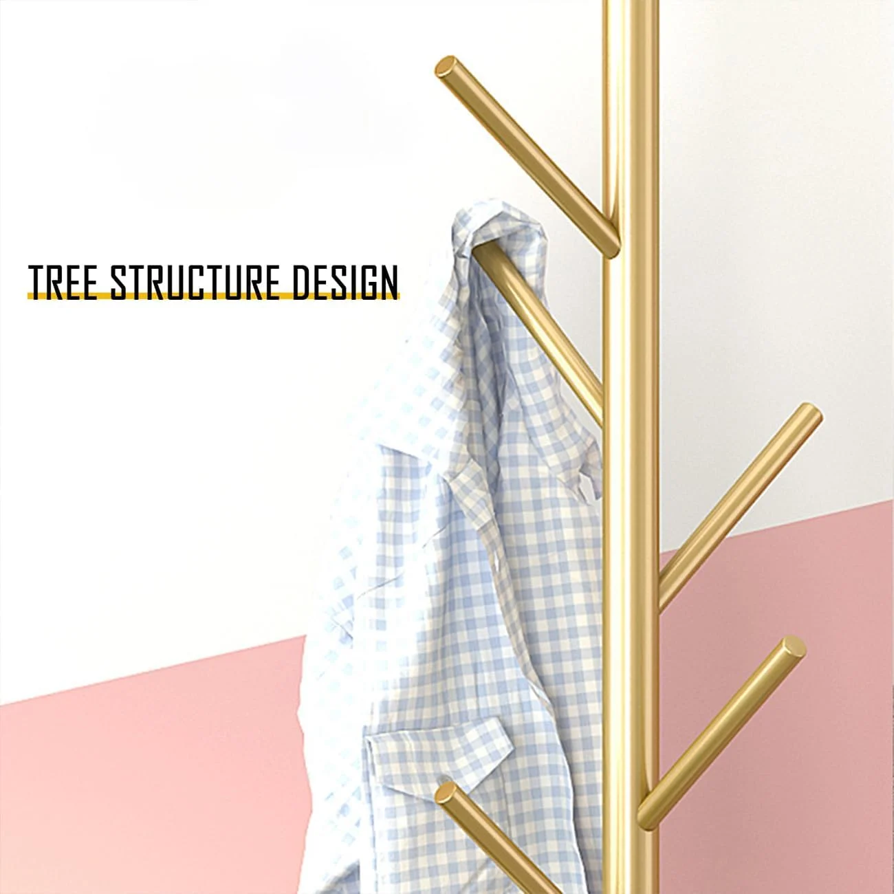 جالباسی ایستاده فلزی، مونتاژ آسان برای ورودی، راهرو، اتاق خواب، مناسب برای آویزان کردن کت، کلاه، روسری و کیف دستی. (مدل 5)