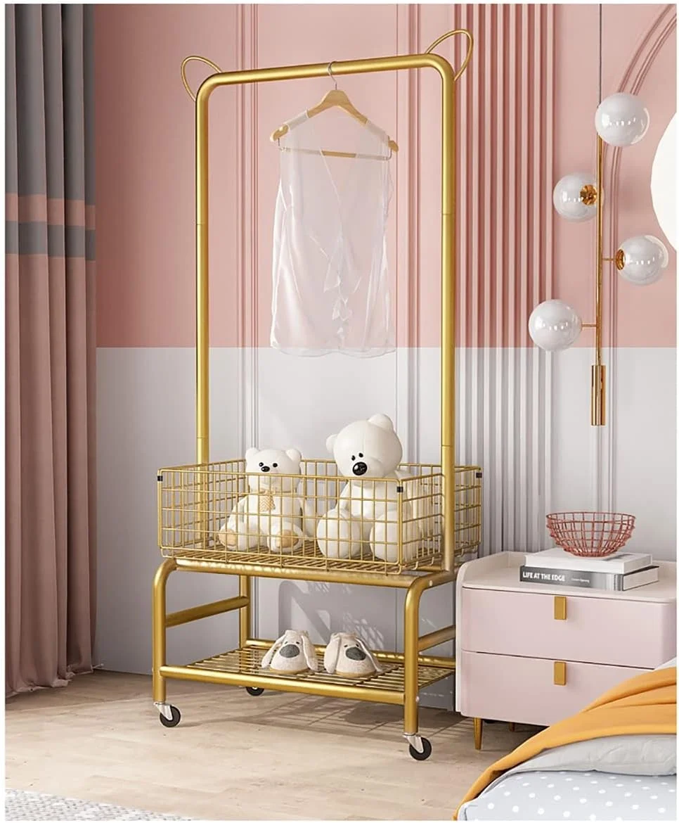 جالباسی ایستاده فلزی با سبد و قفسه دو طبقه، چرخشی 360 درجه، مناسب راهرو، ورودی، حمام و اتاق نشیمن، طلایی، 57X36X170cm جالباسی ایستاده فلزی با سبد و قفسه دو طبقه، چرخشی 360 درجه، مناسب راهرو، ورودی، حمام و اتاق نشیمن، طلایی، 57X36X170cm