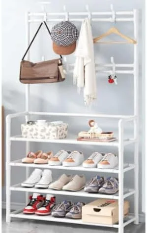 رخت آویز استیل - قفسه 4 طبقه کفش با 8 قلاب برای آویزان کردن کلاه، چتر و قفسه کفش - رنگ سفید، رخت آویز ایستاده در ابعاد 153x65x26 سانتی متر رخت آویز استیل - قفسه 4 طبقه کفش با 8 قلاب برای آویزان کردن کلاه، چتر و قفسه کفش - رنگ سفید، رخت آویز ایستاده در ابعاد 153x65x26 سانتی متر