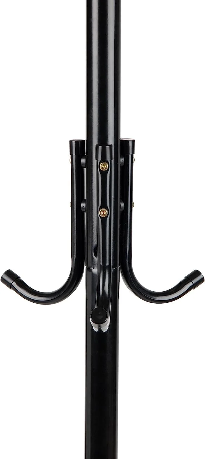 چوب لباسی ایستاده فلزی با 11 آویز برای کت، کیف، شال، پایه چتر، مشکی 42 در 165 سانتی متر