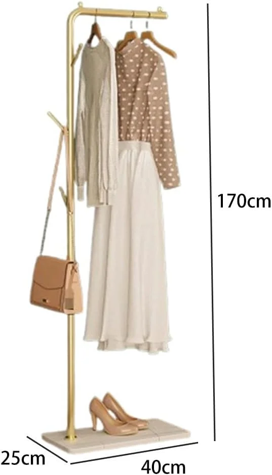 جالباسی ایستاده با پایه مرمر، 3 آویز فلزی، مناسب ورودی، راهرو، اتاق خواب و نشیمن - مناسب لباس/کیف/کلاه، 170X40X25 سانتی متر (سفید)