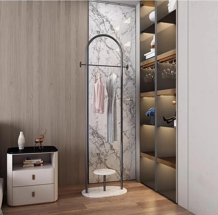 چوب لباسی ایستاده، پایه رخت آویز با پایه مرمری، فلزی، مدرن، رخت آویز ایستاده، رگال لباس، رخت آویز سنگین، آویز لباس، مناسب راهرو، D